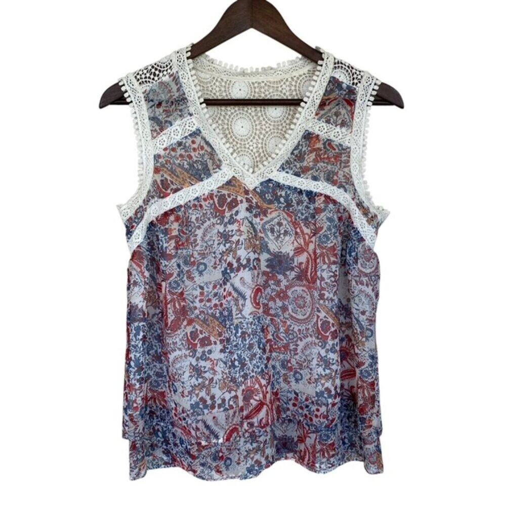 Anthropologie Mauve Lace Sleeveless Blouse - Small